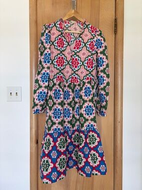 Boden Esme Floral Print Midi Dress 100% Linen size 12 Long